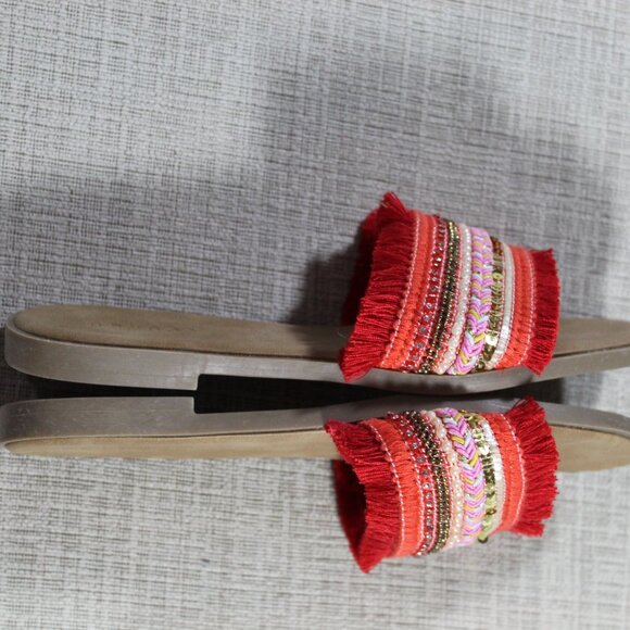 NWOT Bamboo Brightly Colored Frill and Beads Flat Sandals - Picture 3 of 5